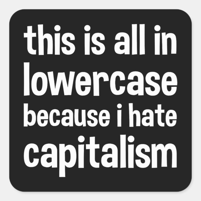 this is all in lowercase because i hate capitalism square sticker (Front)