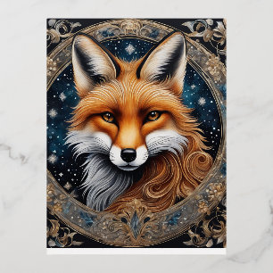 This is an ebony coloured fox centre that has been foil holiday postcard