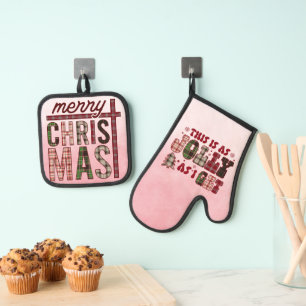 This is as jolly as I get - Merry Christmas Plaid Oven Mitt & Pot Holder Set