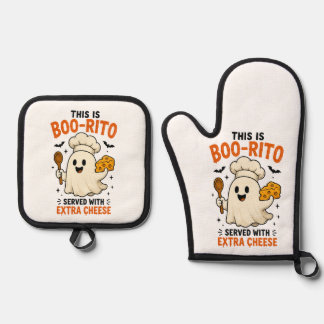 This Is Boo-Rito Served with Extra Cheese” Design Oven Mitt & Pot Holder Set