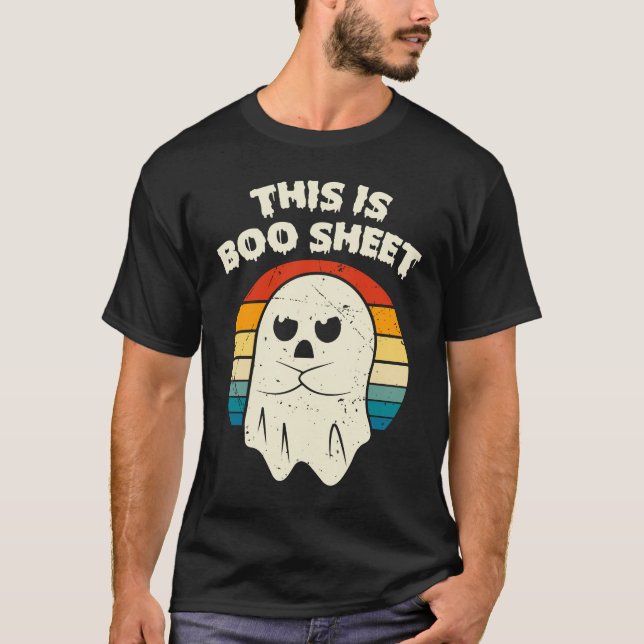 This Is Boo Sheet Ghost Groovy Floral Halloween T-Shirt (Front)