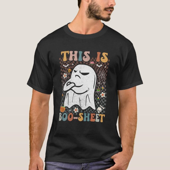 This Is Boo Sheet Groovy Retro Halloween Kids Men  T-Shirt (Front)