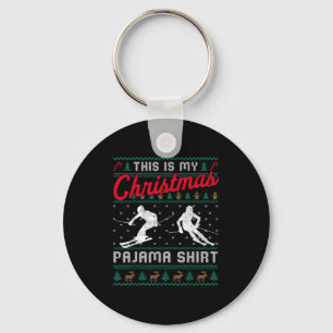 This is christmas pajama skiing ugly sweater funny key ring