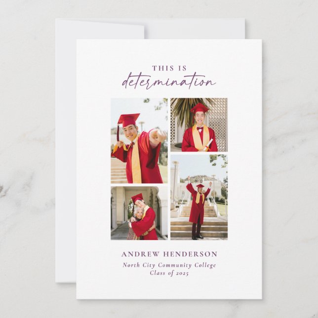This is Determination Purple Photo Graduation  Announcement (Front)