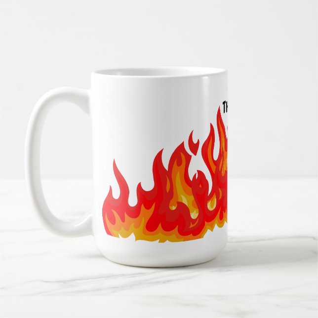 "This is fine" (black + fire and flames) Coffee Mug (Left)