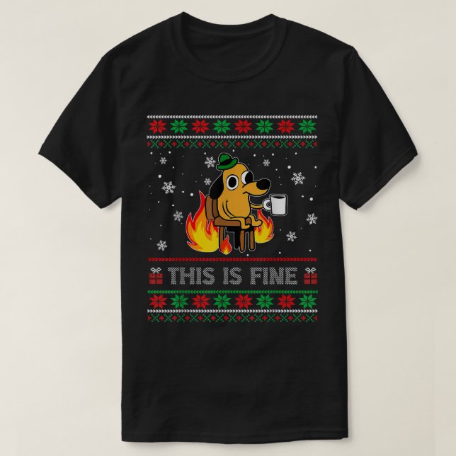 This Is Fine Dog Meme Funny Ugly Christmas Sweater (Design Front)