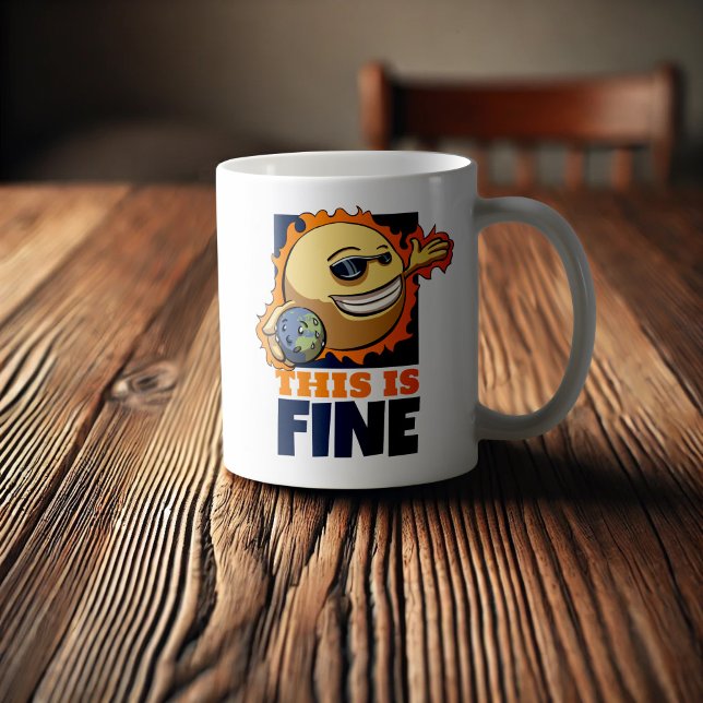 This Is Fine Global Warming Climate Change Cartoon Coffee Mug (Creator Uploaded)