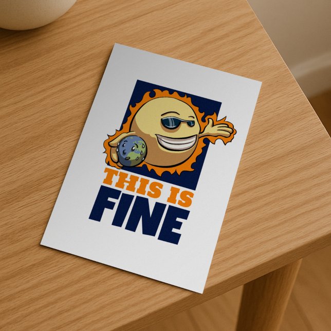 This Is Fine Global Warming Climate Change Cartoon Postcard (Creator Uploaded)