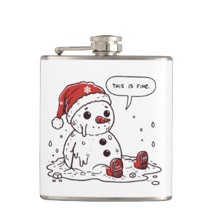 This Is Fine Melting Snowman Hip Flask