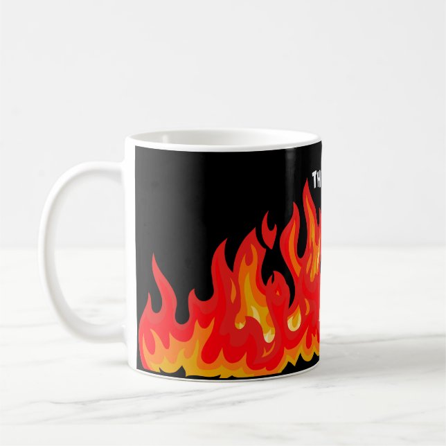 "This is fine" (white + fire and flames) Coffee Mug (Left)