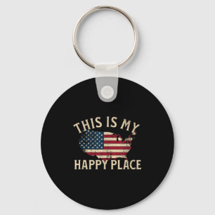 This is happy place american flag usa map vintage key ring