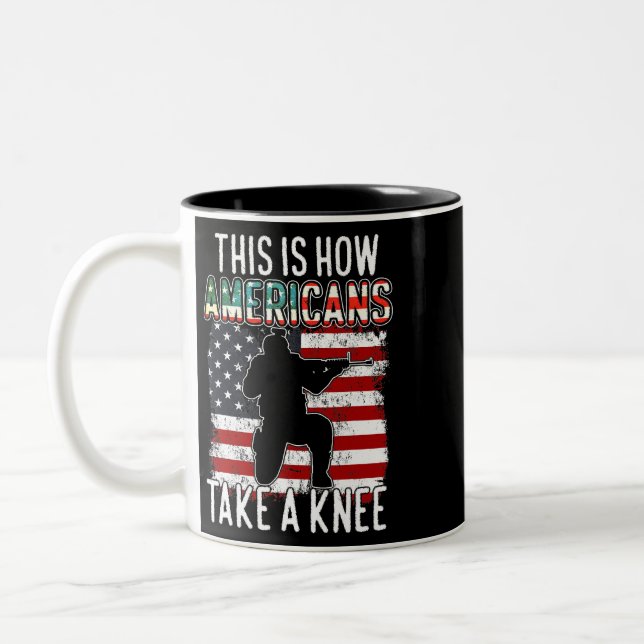 This Is How Americans Take A Knee Funny Gift Veter Two-Tone Coffee Mug (Left)