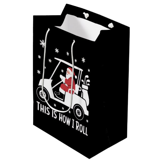 This is How I Roll Funny Santa Riding A Golf Cart  Medium Gift Bag (Front Angled)