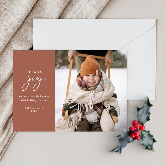 This is Joy Terracotta Minimalist Photo  Holiday Card (Creator Uploaded)