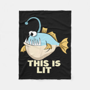 This Is Lit Angler Fish Monster Fishing Fisherman Fleece Blanket