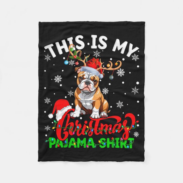 This Is My American Bulldog Ugly Christmas Pajama  Fleece Blanket (Front)