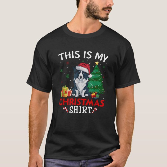 This is My Border Collie Dog Santa Hat Christmas P T-Shirt (Front)