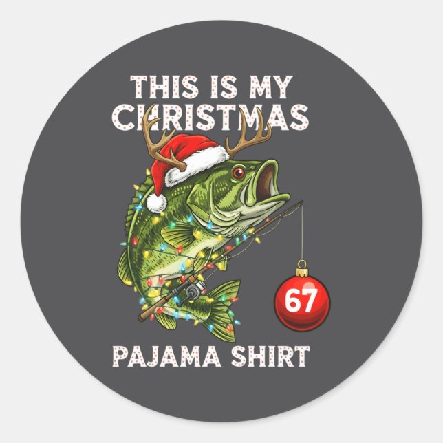 This Is My Christmas Pajama B Fish Santa Hat Toddl Classic Round Sticker (Front)
