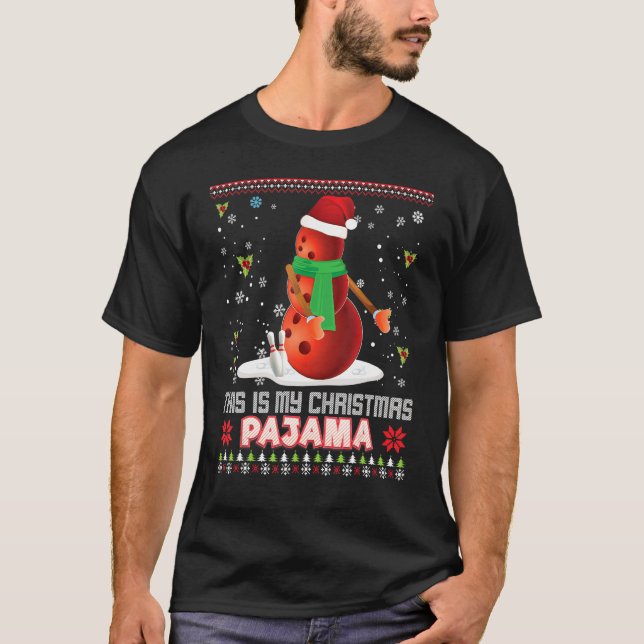 This Is My Christmas Pajama  Bowling Santa Elf Swe T-Shirt (Front)