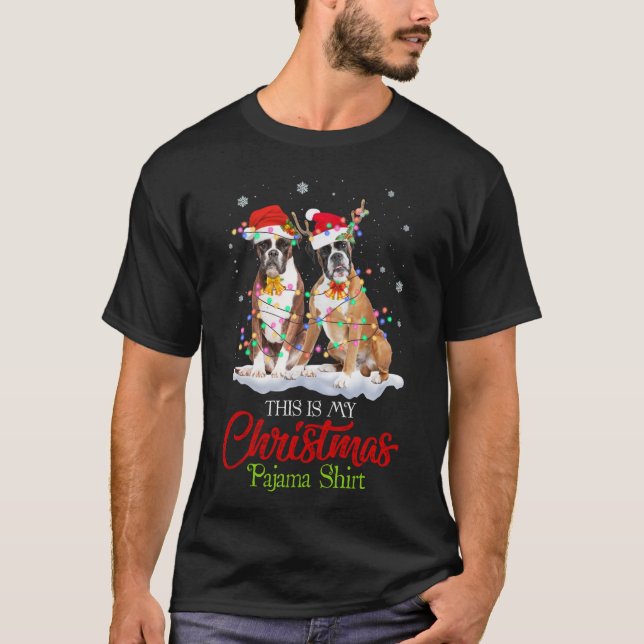 This Is My Christmas Pajama Boxer Dog Santa Hat Li T-Shirt (Front)