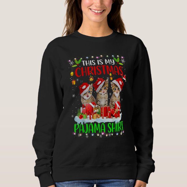 This Is My Christmas Pajama   Cat Santa Hat Lights Sweatshirt (Front)