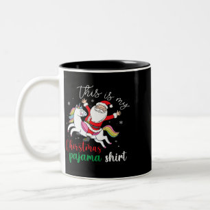 This Is My Christmas Pajama Cute Santa Unicorn Two-Tone Coffee Mug
