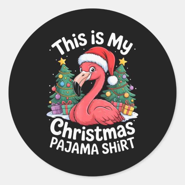 This Is My Christmas Pajama Flamingo  Classic Round Sticker (Front)