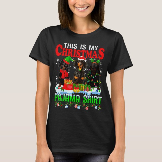 This Is My Christmas Pajama Funny Dachshund Dog Lo T-Shirt (Front)