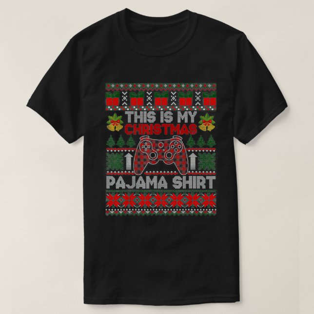 This is My Christmas Pajama Santa Hat Gamer Ugly C T-Shirt (Design Front)