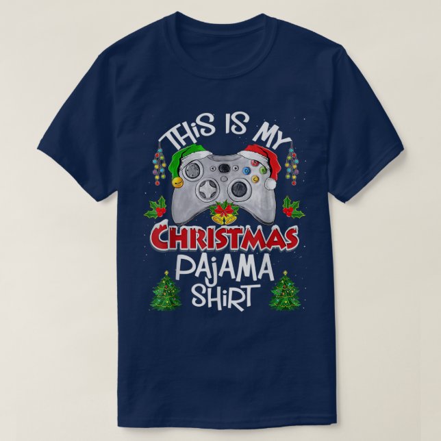 This is My Christmas Pajama Santa Hat Gamer Video  T-Shirt (Design Front)