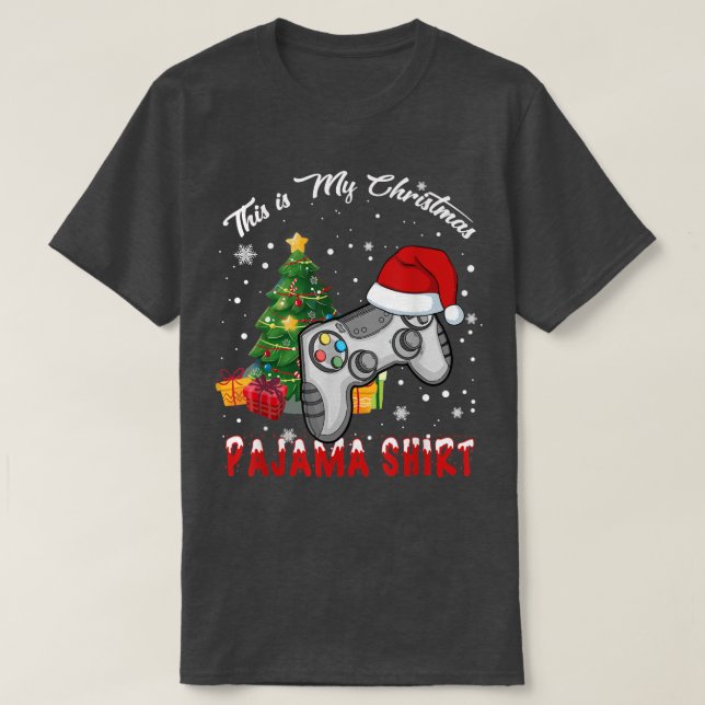 This is My Christmas Pajama Santa Hat Gamer Video  T-Shirt (Design Front)