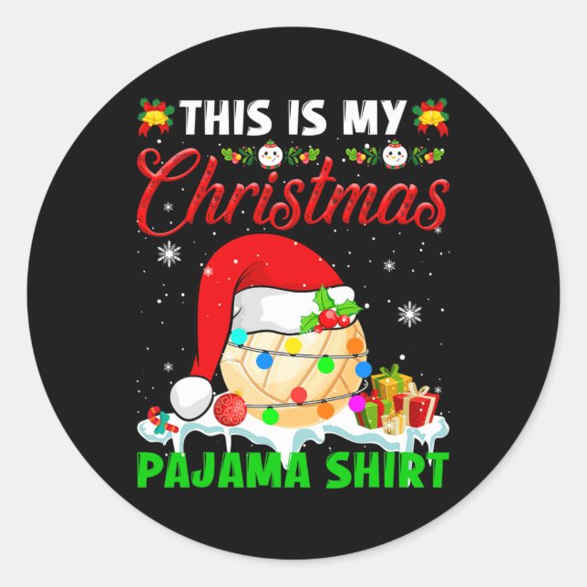 This Is My Christmas Pajama Santa Hat Volleyball F Classic Round Sticker (Front)