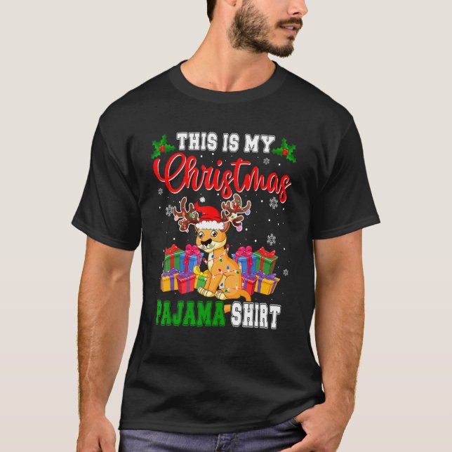 This Is My Christmas Pajama Santa Reindeer Cougar T-Shirt (Front)