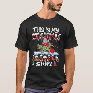 This Is My Christmas Pajama Santa Riding Dinosaur T-Shirt