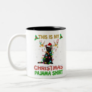 This Is My Christmas Pajama Shirt Black Cat Lover Two-Tone Coffee Mug