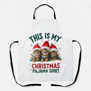 This Is My Christmas Pajama Shirt Cat Lover Funny Apron