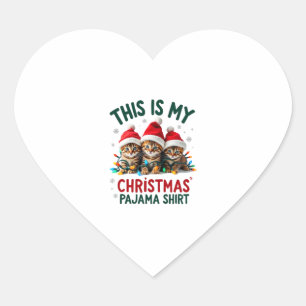 This Is My Christmas Pajama Shirt Cat Lover Funny Heart Sticker