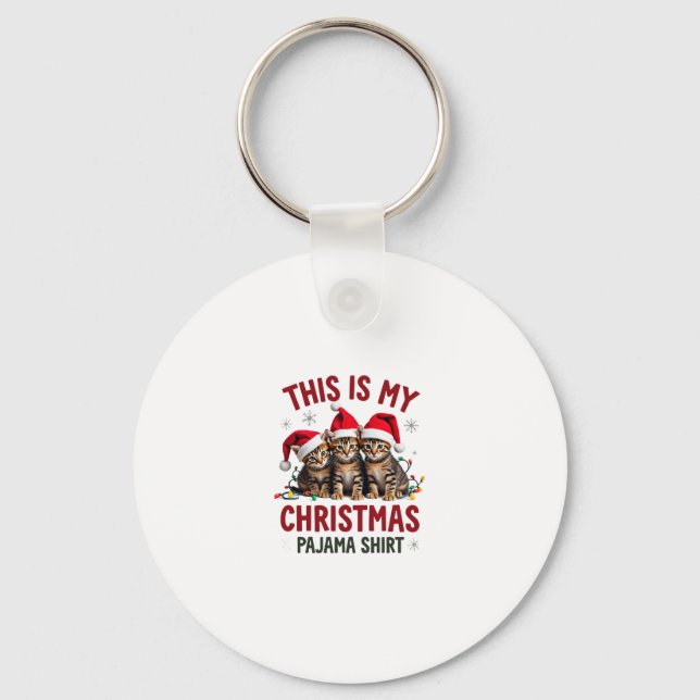 This Is My Christmas Pajama Shirt Cat Lover Funny  Key Ring (Front)