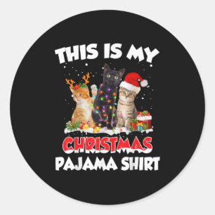 This Is My Christmas Pajama Shirt Funny Santa Cat  Classic Round Sticker