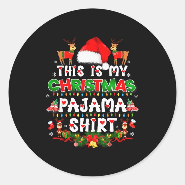 This Is My Christmas Pajama Shirt - Lights Funny H Classic Round Sticker (Front)
