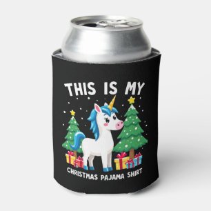 This is My Christmas Pajama Shirt Unicorn Xmas PJs Can Cooler
