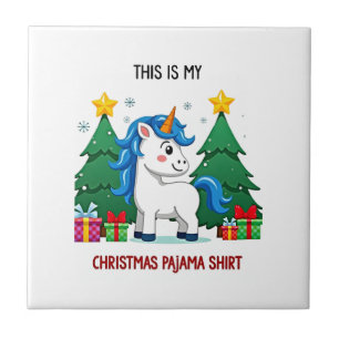 This is My Christmas Pajama Shirt Unicorn Xmas PJs Ceramic Tile