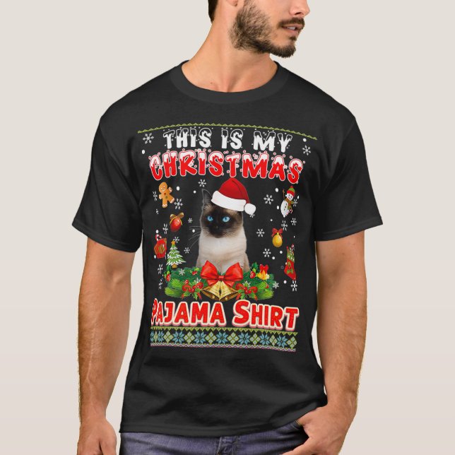 This Is My Christmas Pajama  Siamese Cat Ugly Swea T-Shirt (Front)