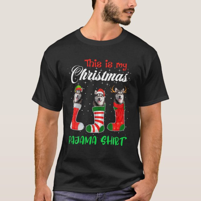This Is My Christmas Pajama Siberian Husky Dog Pup T-Shirt (Front)
