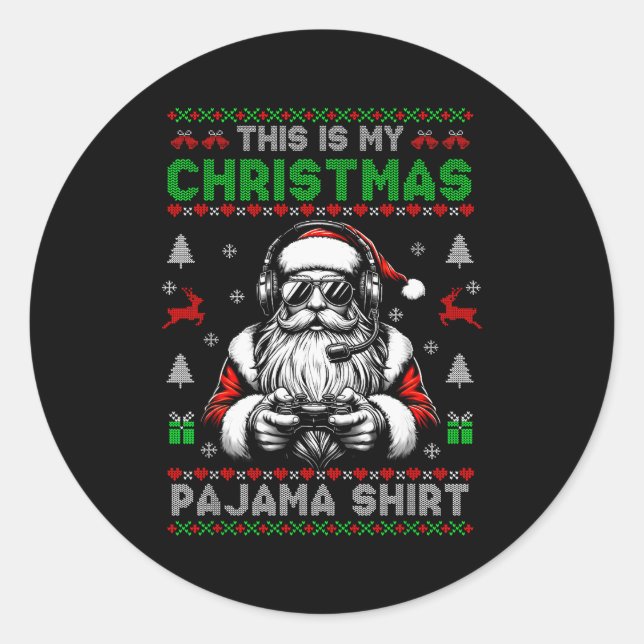 This Is My Christmas Pajama Video Game Gamer Boys  Classic Round Sticker (Front)