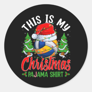 This Is My Christmas Pajama Volleyball Santa Hat X Classic Round Sticker