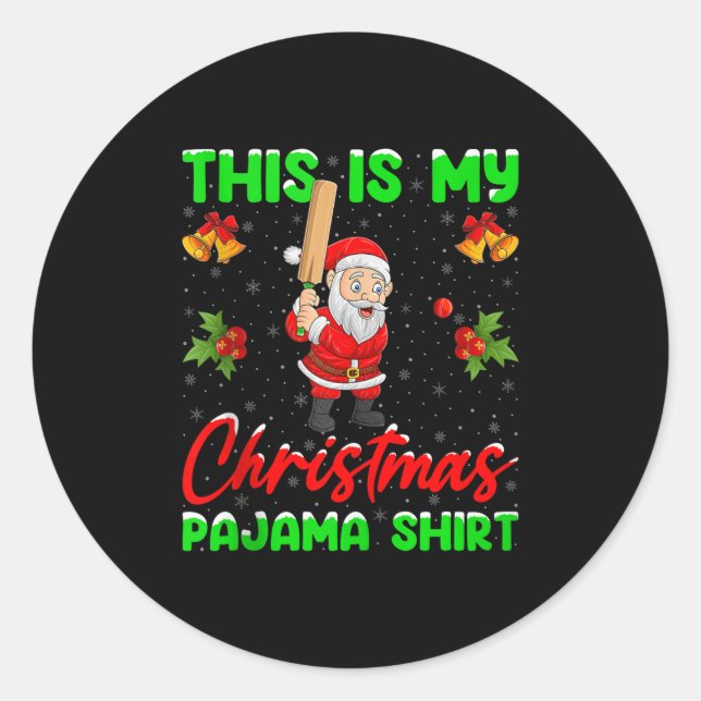 This Is My Christmas Pajamas Funny Santa Playing C Classic Round Sticker (Front)