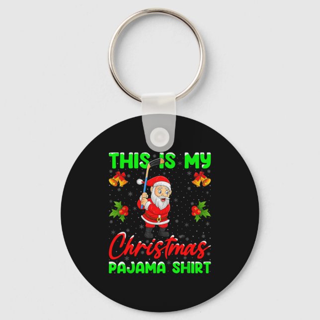 This Is My Christmas Pyjamas Funny Santa Playing I Key Ring (Front)