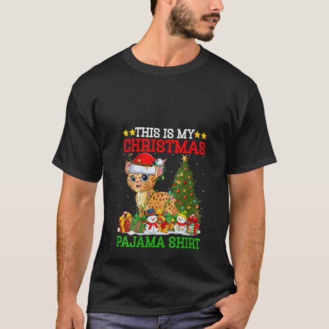 This Is My Christmas Pyjamas Lights Bobcat Christm T-Shirt (Front)