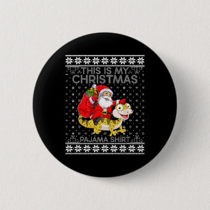 This Is My Christmas Pyjamas Santa Riding Lizard U 6 Cm Round Badge